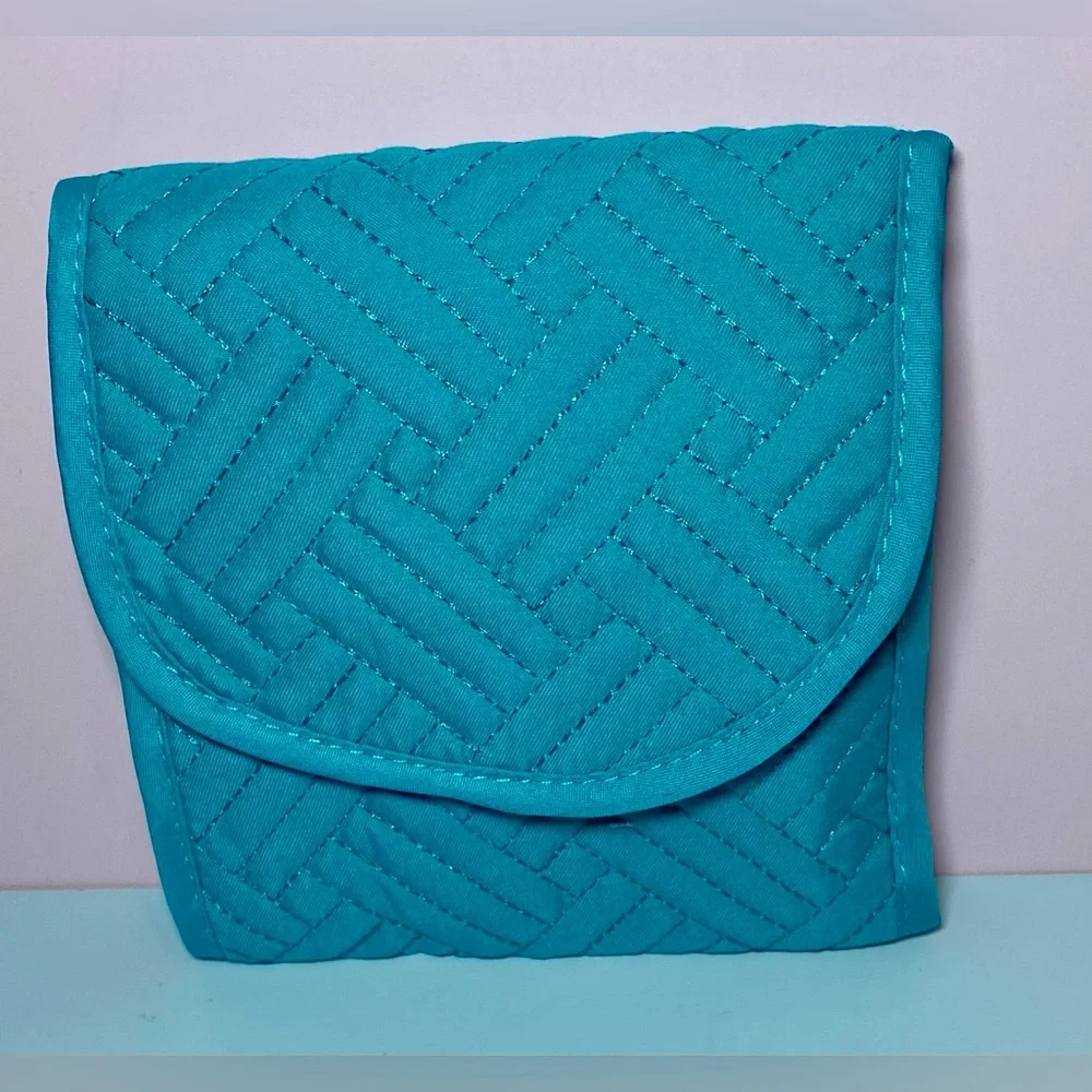 Teal Quilted Travel Jewelry Organizer Bag – Compact Folding Case